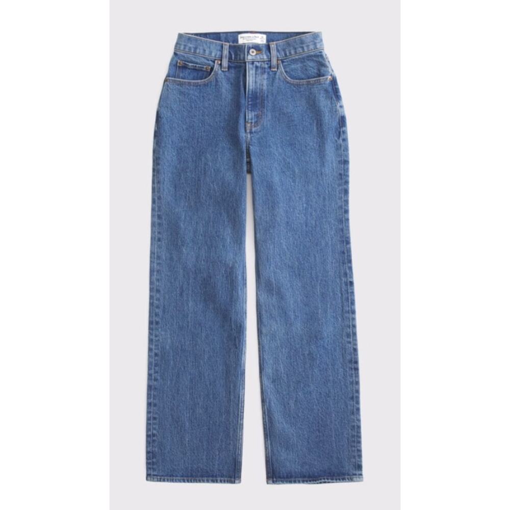 Abercrombie & Fitch Curve Love High Rise 90s Relaxed Jeans 34 Short Marble Blue